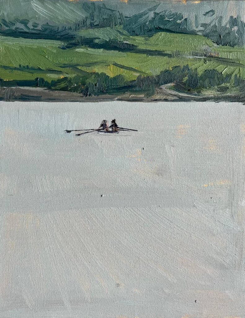 Cuadro "Remeros" de la artista María Elisa Rivera Armada para la exposición "La Marina" de Ribadeo, España